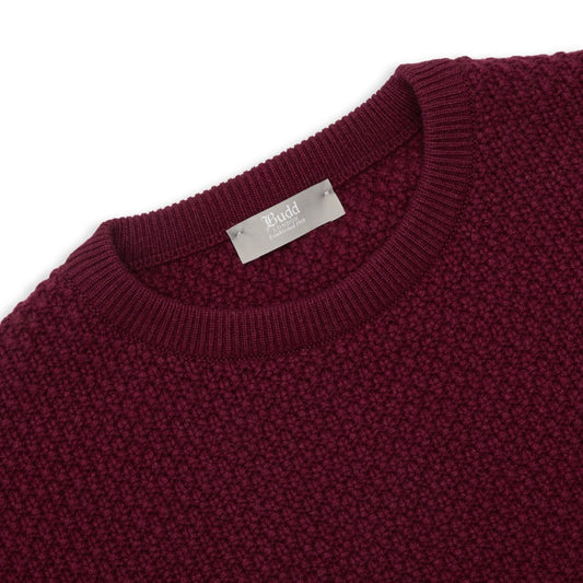 Plain Cashmere Seed Stitch Crew Neck Jumper in Claret