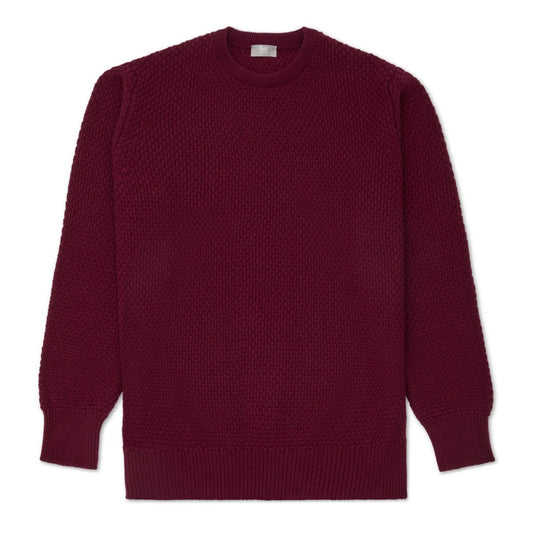 Plain Cashmere Seed Stitch Crew Neck Jumper in Claret