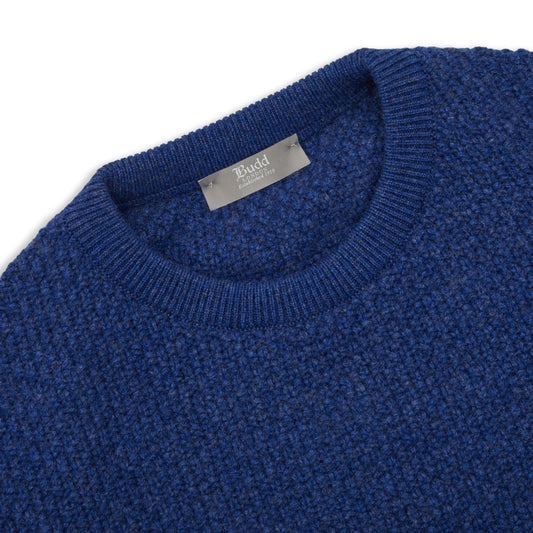 Plain Cashmere Seed Stitch Crew Neck Jumper in Electric Indigo