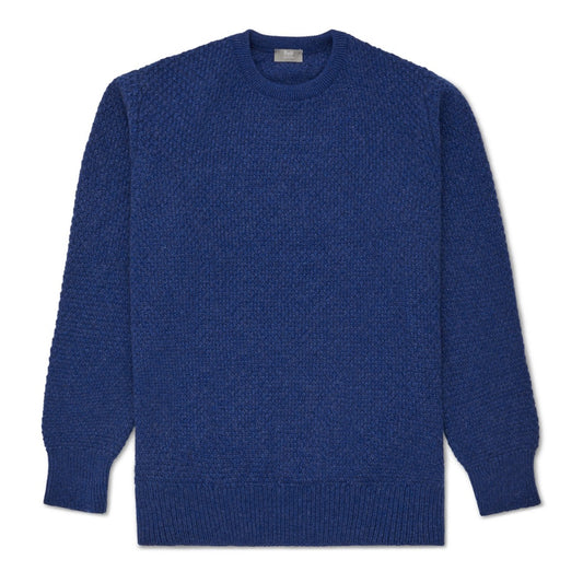 Plain Cashmere Seed Stitch Crew Neck Jumper in Electric Indigo