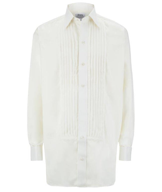 Classic Fit Hand Pleated Silk Double Cuff Dress Shirt in Cream
