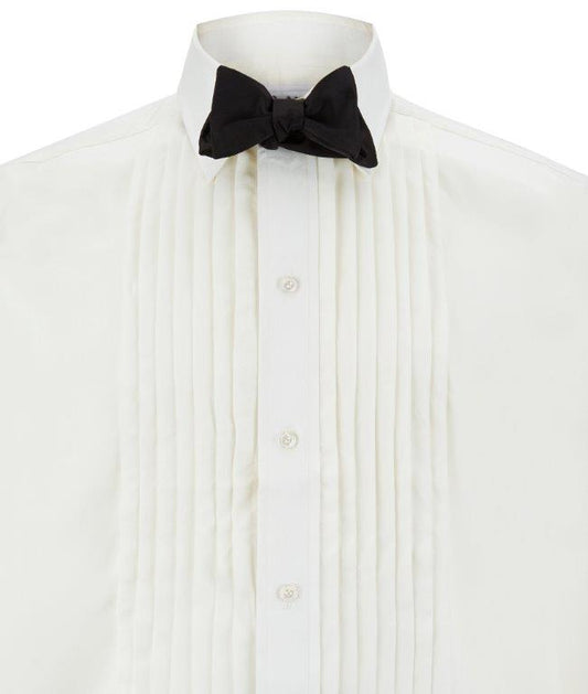 Bib detail of Hand Pleated Cream Spun Silk Dress Shirt