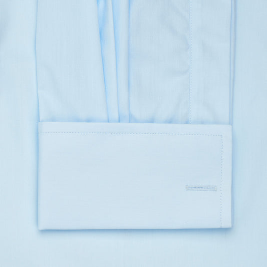 French cuff on Neckband Poplin Shirt in Sky Blue