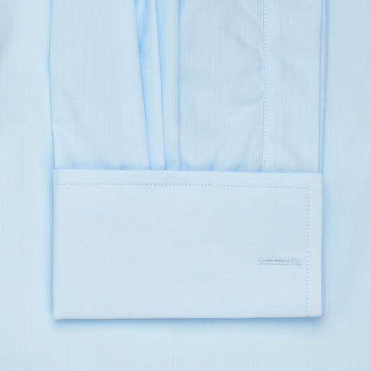 Double cuff detail on Neckband Poplin Shirt in Sky Blue