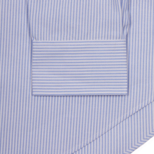 Tailored Fit Button Down Stripe Oxford Shirt in Sky Blue and White Cuff