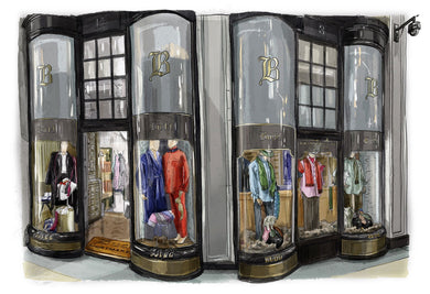 Illustration of Budd Shirtmakers shop front in Piccadilly Arcade