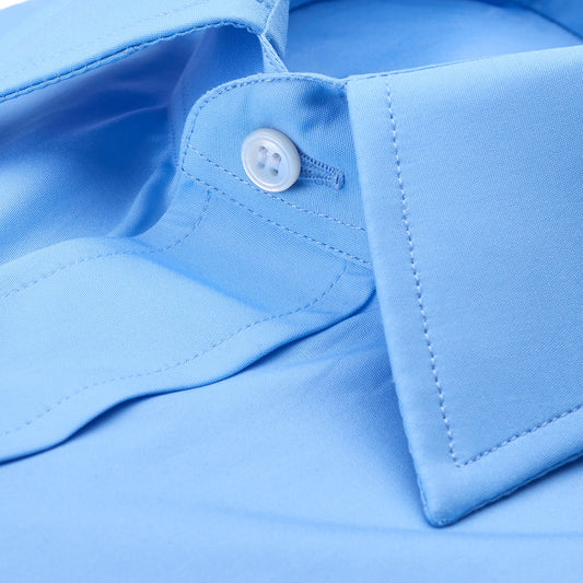 Tailored Fit Plain Poplin Double Cuff Shirt in Cornflower