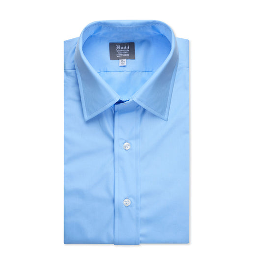 Tailored Fit Plain Poplin Double Cuff Shirt in Cornflower