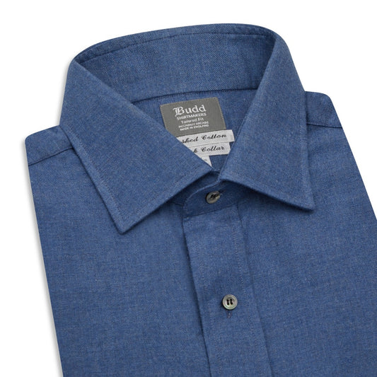 Tailored Fit Plain Brushed Cotton Button Cuff Shirt in Petrol