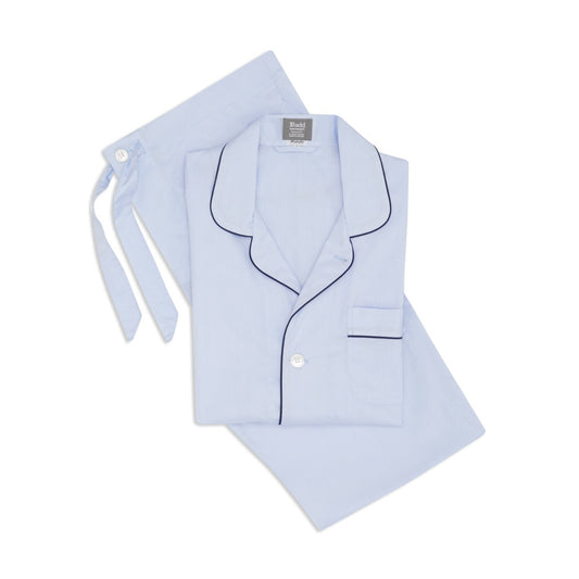 Tailored Fit Plain Batiste Pyjamas in Sky and Navy