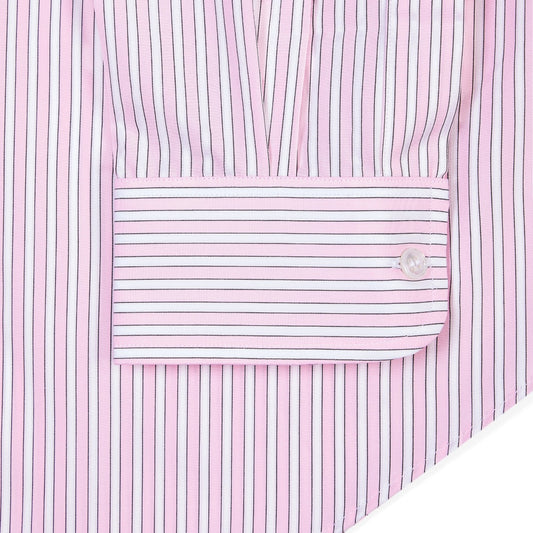 Button cuff detail on tailored fit exclusive Budd stripe shirt in pale pink