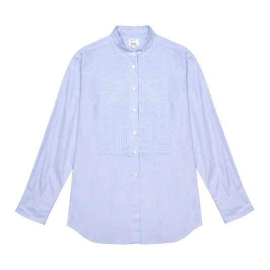 Frank End on End Pleated Shirt in Sky Blue