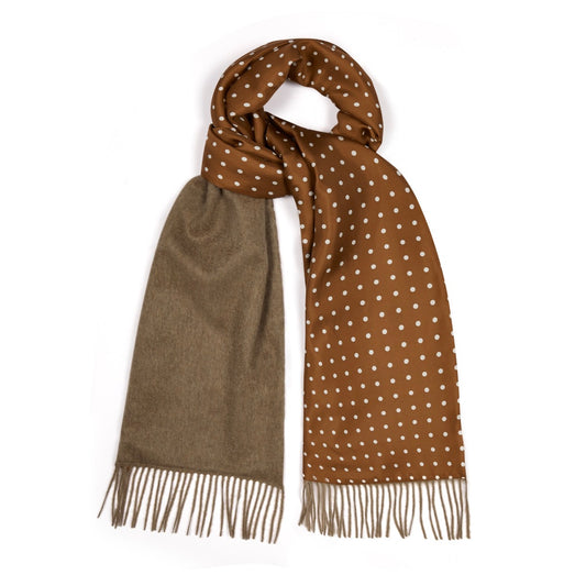 Tobacco brown Silk Spot Scarf with Tobacco Cashmere Backing 