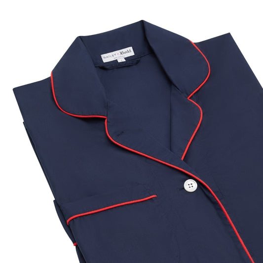 Tommy Plain Poplin Pyjamas in Navy and Red