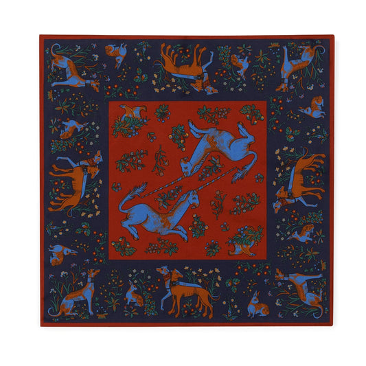 Tudor Animals Silk Pocket Square in Red
