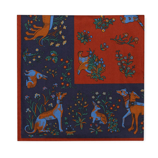 Tudor Animals Silk Pocket Square in Red