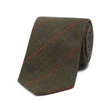 Green wool glencheck tie with blue and rust windowpane