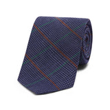 Blue glencheck tie with blue and rust windowpane