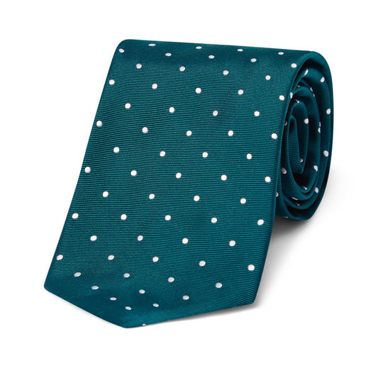 Woven Fine Spot Silk Tie in Teal